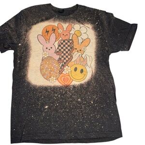 Bleach Splatter Easter Bunny Graphic Tee Gildan Softstyle Medium Retro T-shirt